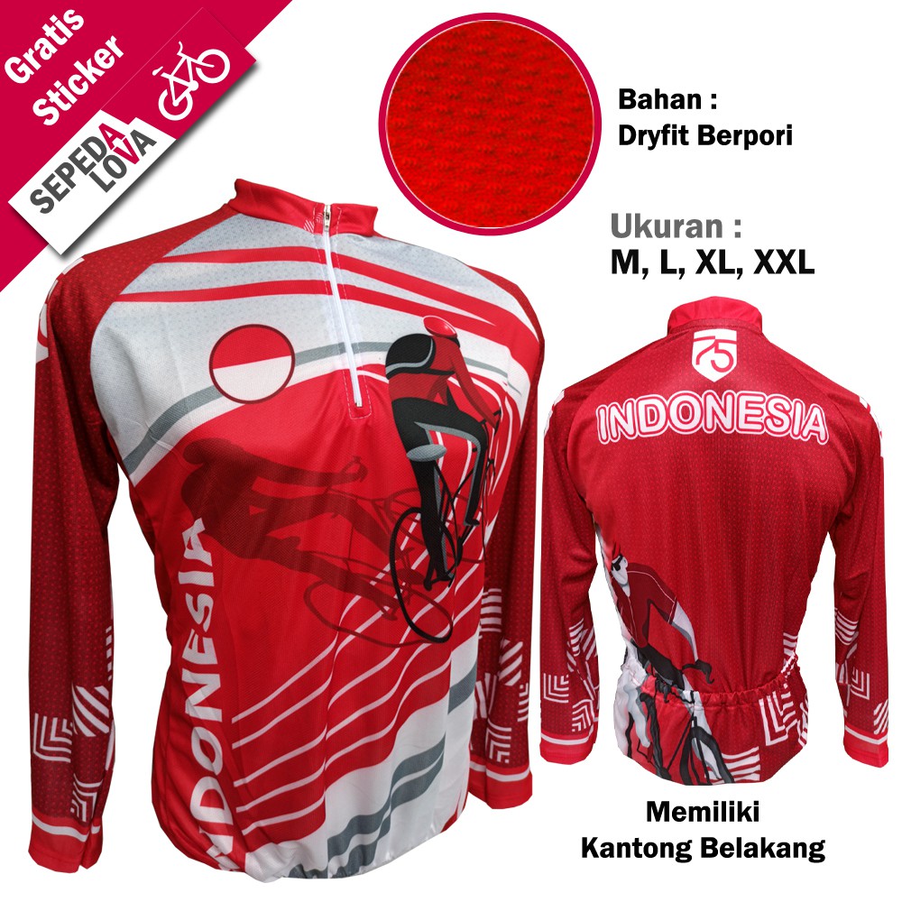 Jersey Sepeda Baju MTB XC Road Bike Indonesia Merah - Lengan Panjang ...