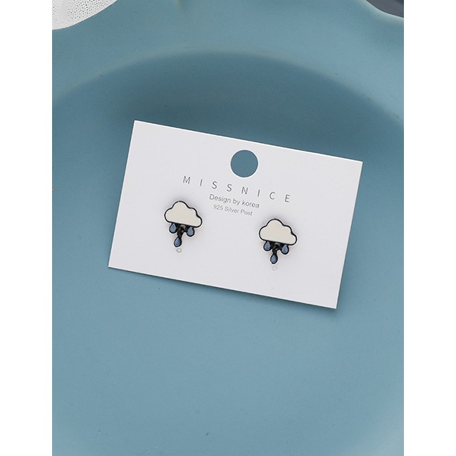 LRC Anting Tusuk Fashion White Little Clouds Rain Drops Dripping Oil Alloy Earrings K90529