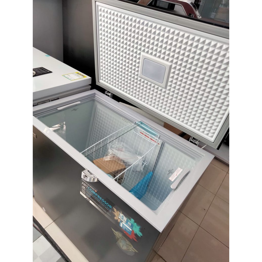 Chest Freezer Artugo cf 201 A Hitam Magelang tutup sliding kaca dalam