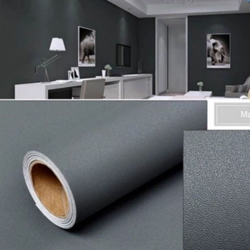 Wallpaper Stiker Dinding Abuabu Polos Elegan PVC Waterproof