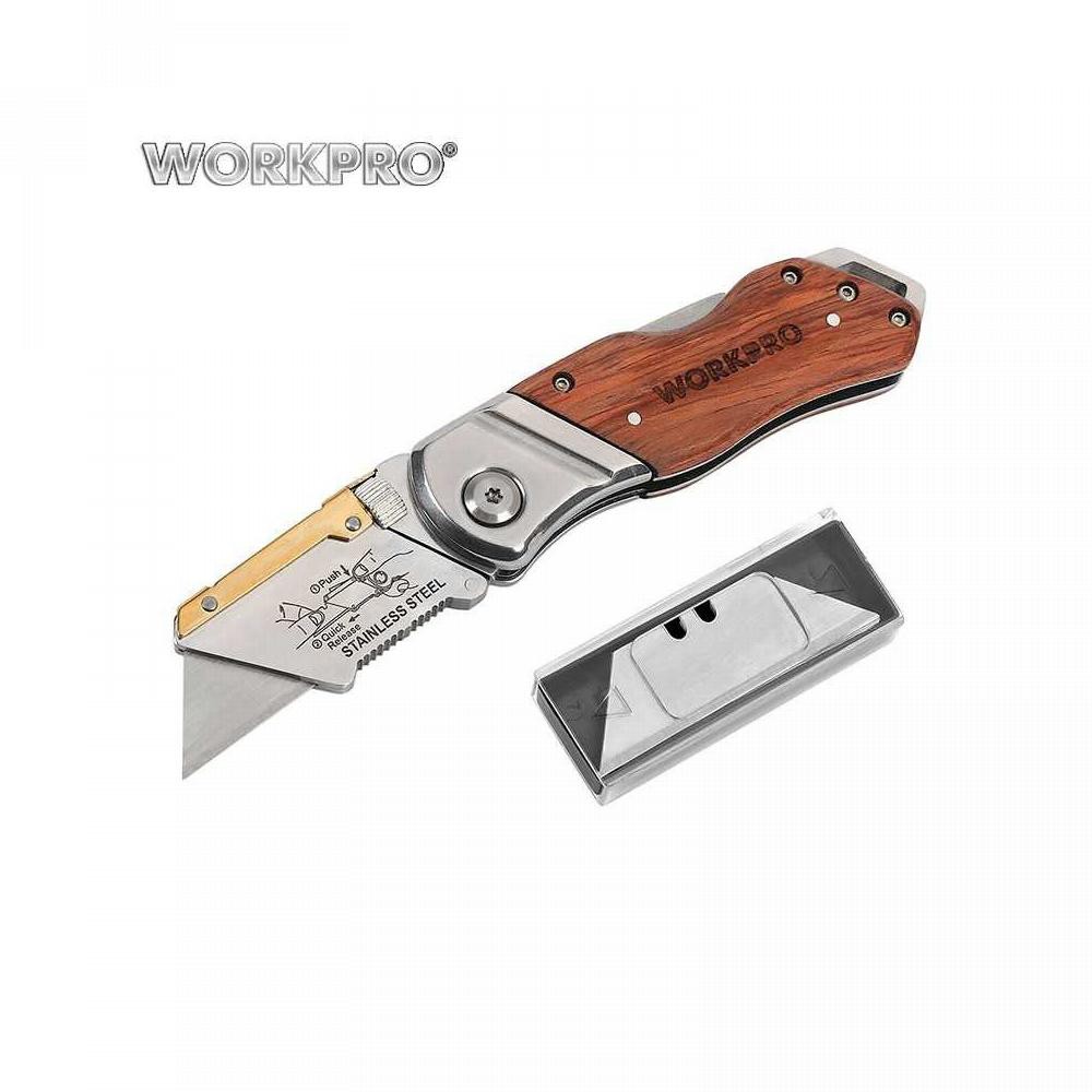 

WORKPRO Pisau Lipat Cutter EDC Wood Handle 10 PCS Blade - W011021AE