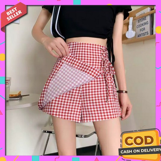 Maxi Skirt Flanel - Rok Wanita Tartan Motif Kotak Kotak Panjang Style  Korean Square Ribbon Skirt