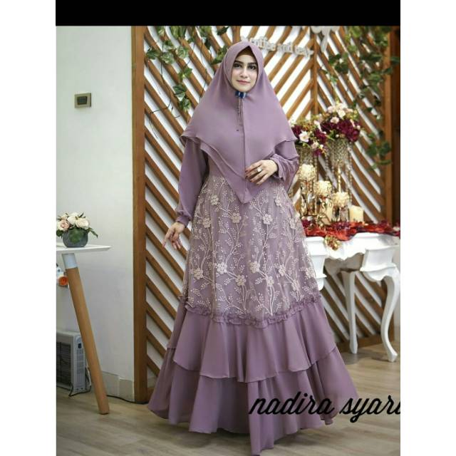 ORI💗💗💗 Nadira syari gamis premium pesta polos tule bordir