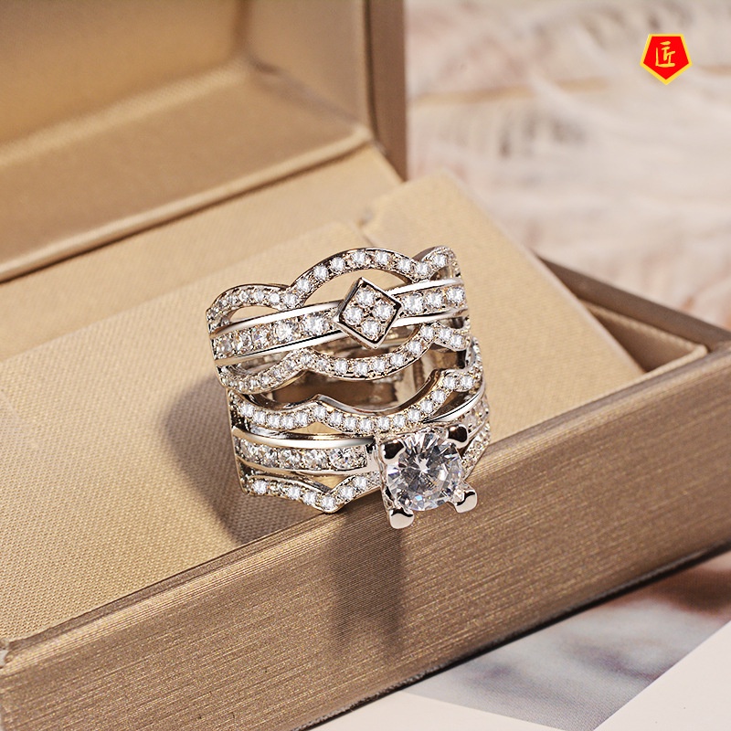 [Ready Stock]Fashion Elegant Full Diamond Ring Set