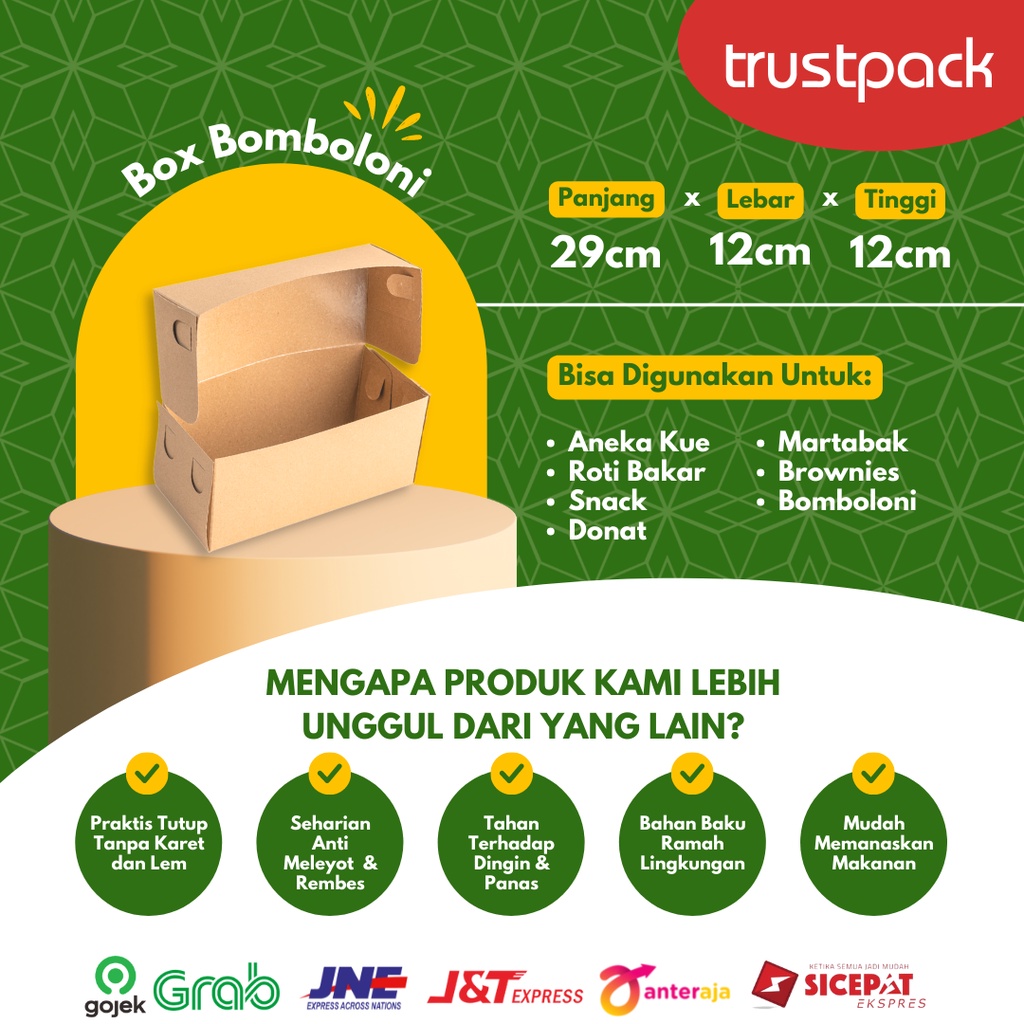 DUS KUE KARDUS KOTAK ROTI BAKAR BOMBOLINI DONAT 29x12x12 KRAFT 325 g