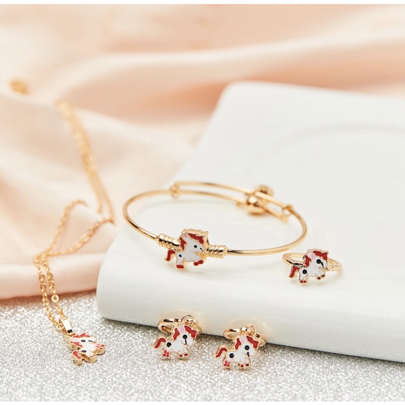 Y206 Set Perhiasan Anak Unicorn Lapis Emas Anting Anak Perempuan Unicorn Set Perhiasan Anak 1 Set