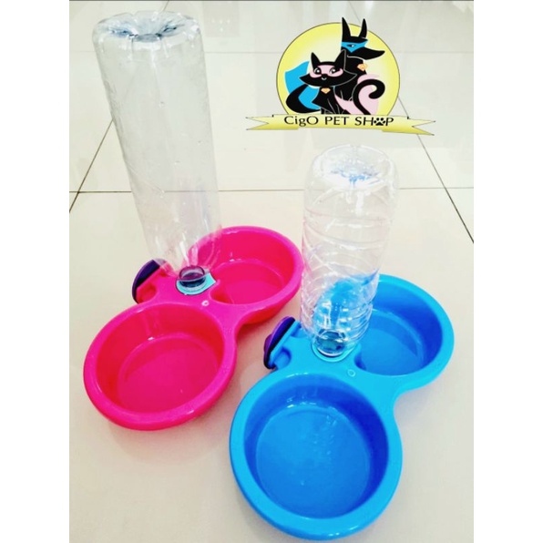 Tempat makan hewan double model gantung pet dish bowl feeder mangkuk anjing kucing dll mangkok dalam kandang