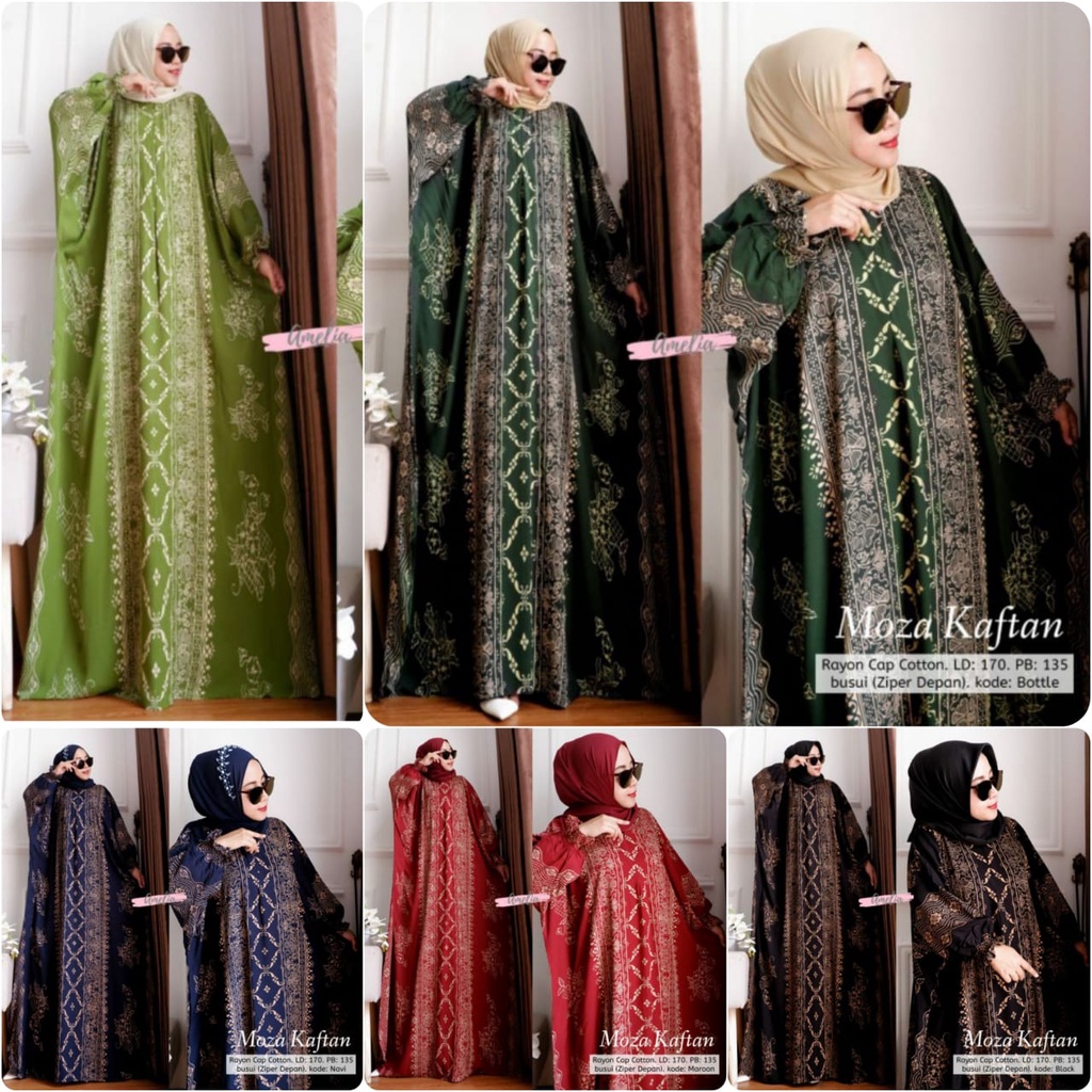 Gamis Rayon Kaftan Wanita Jumbo / Moza Kaftan Motif Sultan Size Jumbo Busui Resleting