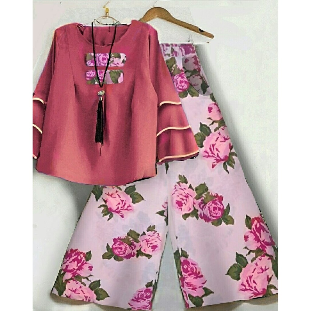 ag Setelan Kulot Puffy Peach celana panjang st stelan atasan bawahan simple elegan modis modern