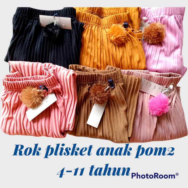 Rok plisket anak pom pom terlaris umur 3-11tahun/rok plisket anak termurah(lokal)