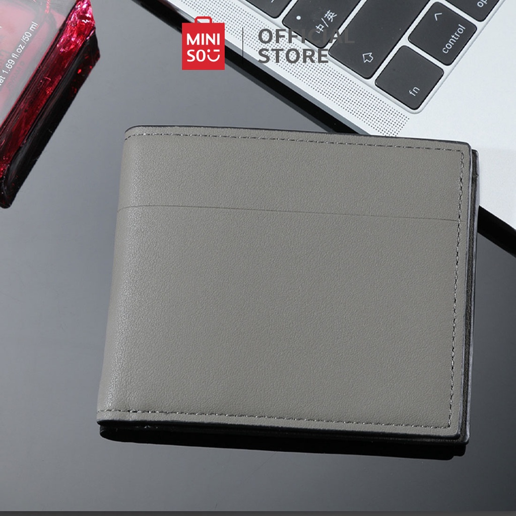 MINISO Official Dompet Pria Cowok Wallet Simple Kasual Bisnis Resmi Formal Dompet Dompet Klasik with Interlayer-Horizontal-grey
