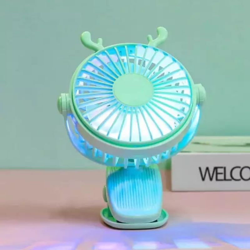 (P) Kipas Angin Jepit Portable Mini LED / Mini Fan JEPIT CLIP 360 with LED