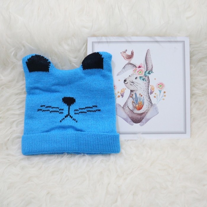 Cat Hat Topi Kupluk Kucing Lucu Anak Bayi Bahan Rajut Kupluk anak motif