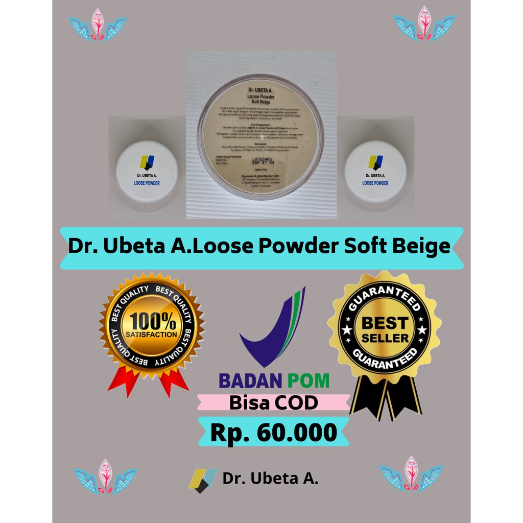 Dr. UBETA A. LOOSE POWDER SOFT BEIGE 35g.  Dgn Pelembab dan Sunscreen, Menutupi Noda & Flek Wajah