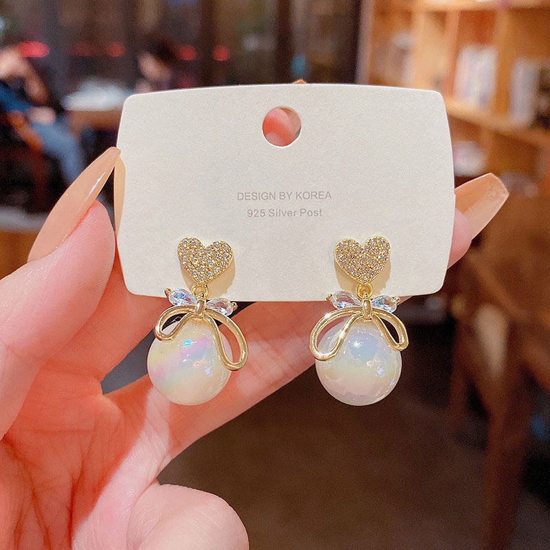 Anting 925 silver needle Hias Mutiara Berlian Bentuk Hati