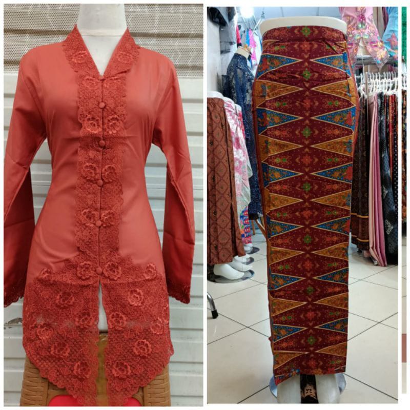 Setelan Kebaya Encim Motif Bordir / Kebaya PNS / Kebaya Betawi / Kebaya Wanita Motif Terbaru