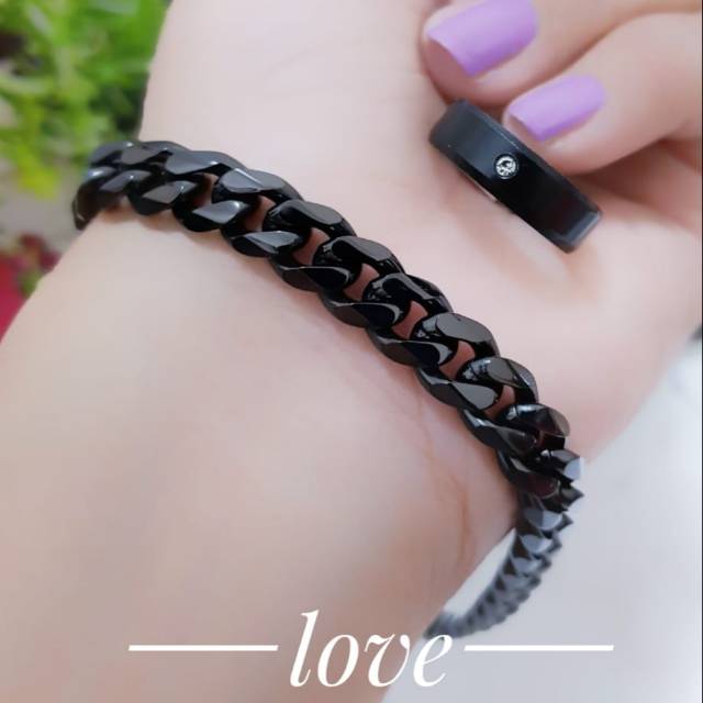 Set titanium keren gelang dan cincin black