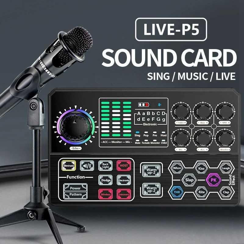 Mixer Sound Card Bluetooth Portable Live Broadcast Karaoke - P5 - Black