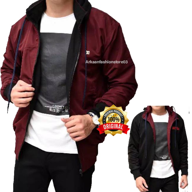 AKN- JAKET BOLAK BALIK PRIA / JAKET PARASUT 2IN1 / JAKET MOTOR BB DC / JAKET DISTRO PRIA ANTI AIR