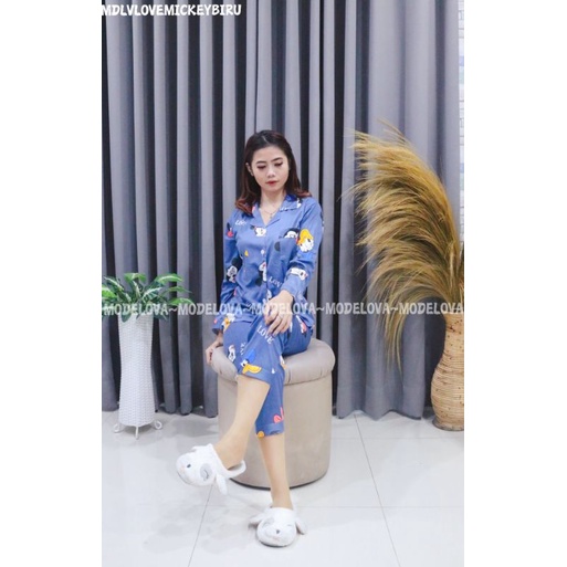 MDLV~BAJU TIDUR LOVE MICKEY BIRU PP BAJU TIDUR IMPORT CEWEK BEST SELLER LENGAN PANJANG PIYAMA IMPORT