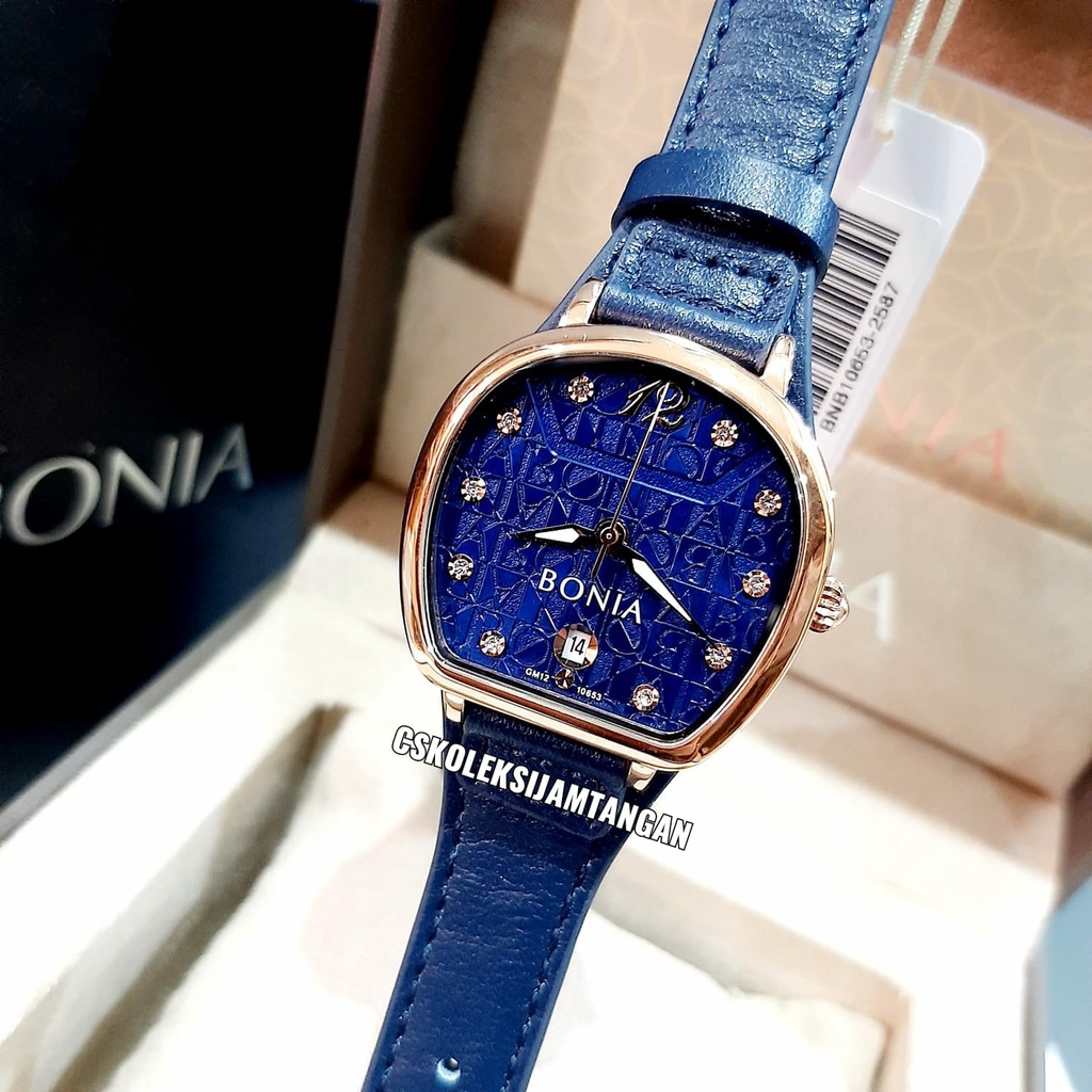 JAM TANGAN WANITA BONIA SONIA BNB10653-2587 MONOGRAM BLUE ROSEGOLD ORIGINAL