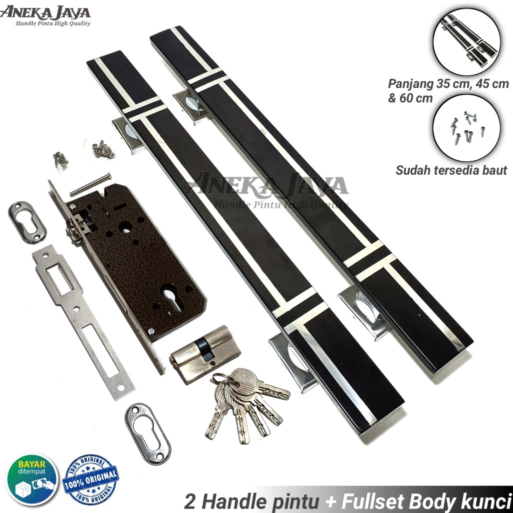 PAKET 1 SET HANDLE KUNCI GAGANG PINTU RUMAH PANJANG 35 CM 45 CM 60 CM UNTUK MODEL 1 DAUN PINTU