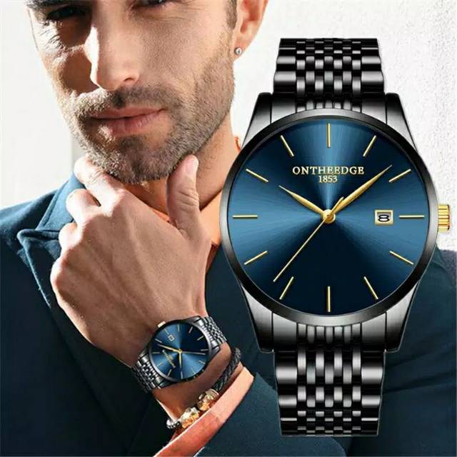 JAM TANGAN PRIA ONTHEEDGE ORI QUARTZ STAINLESS KALENDER