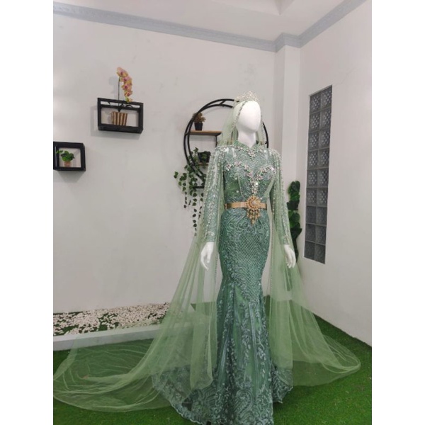 BAJU PENGANTIN SLIM DUYUNG JUBAH WARNA HIJAU WARDAH UKURAN ALL SIZE TO L
