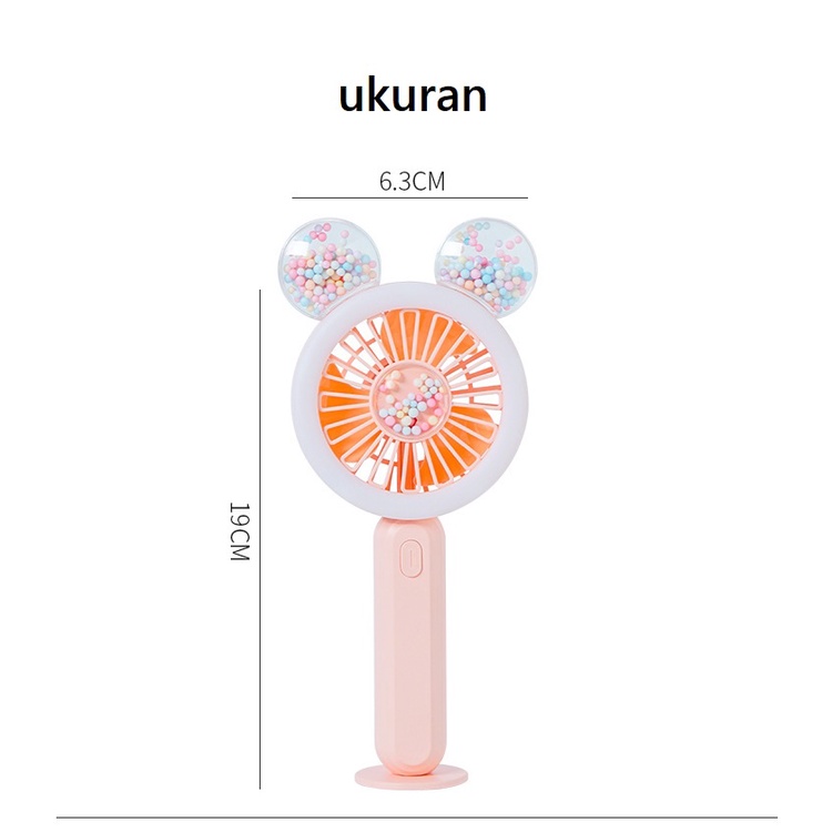 Kipas angin portable LED KP05 mickey crown mini led light fan rechargeable kipas meja