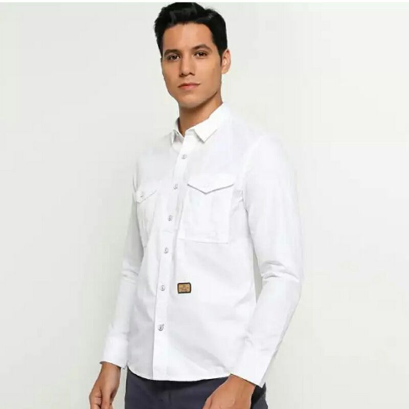 emba jeans kemeja cowok atasan pria putih Murdo Shirt emba jeans kemeja cowok atasan pria putih Murdo Shirt