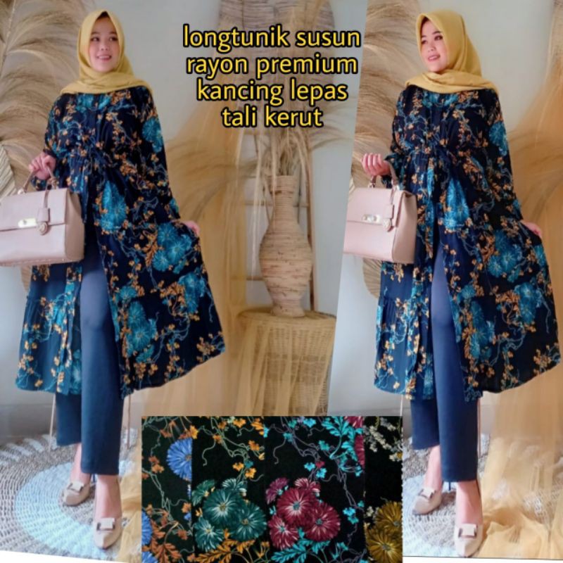 [TUNIK ] LONGTUNIK SUSUN Rayon Premium Kancing Lepas Tali Serut