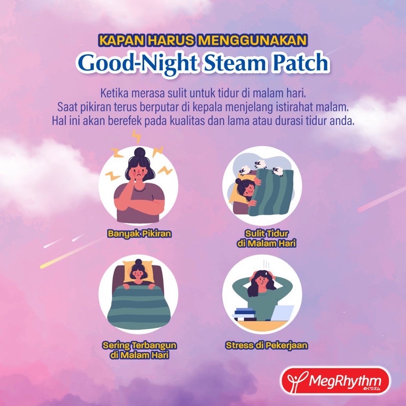 MegRhythm Good-Night Steam Patch Relax Relaksasi Hangat Punggung Capek Plester Pijat Punggung 1pc