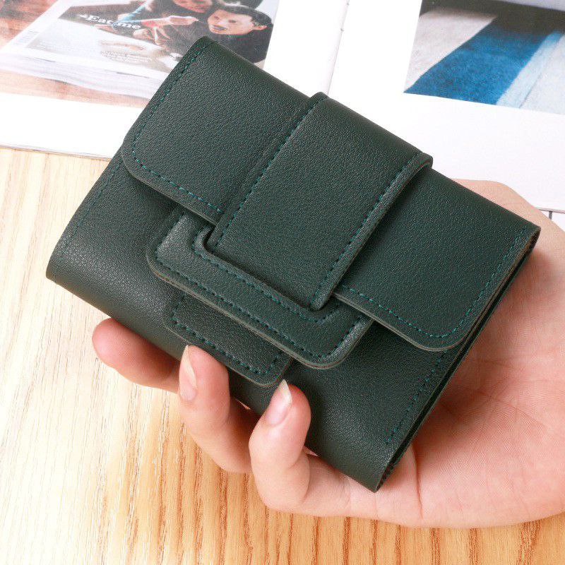 DOMPET WANITA MURAH MOTIF LIPAT KECIL LUCU ALA KOREA SEMUA JENIS KARTU MASUK-HIJAU TUA