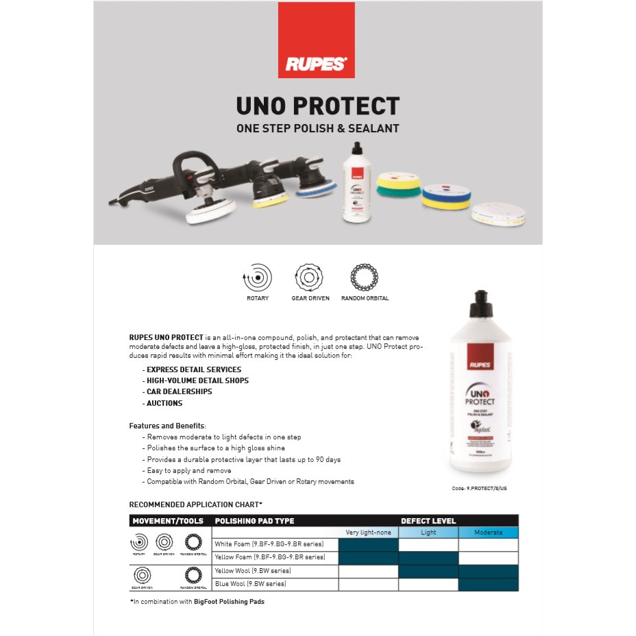 RUPES UNO Protect 100ml ECER One Step Polish and Sealant All in One Kompon Semi Coating MURAH