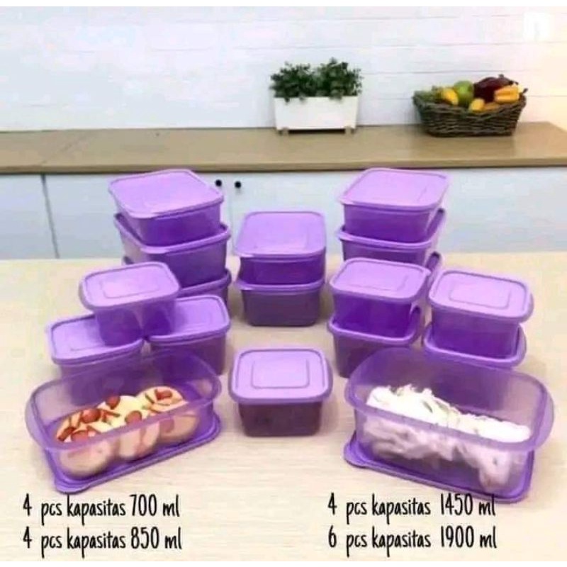 wadah kulkas isi banyak food container BPA free PP5 - bambang set ungu