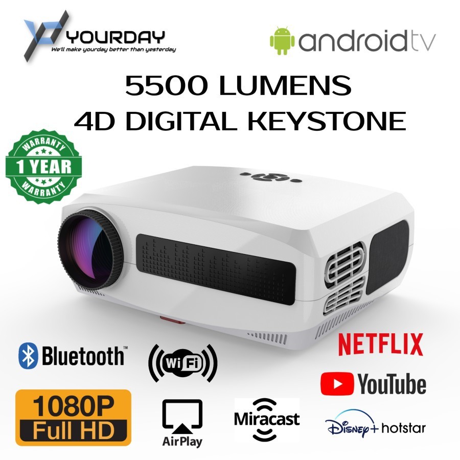 PROYEKTOR ANDROID & MIRRORING 5500 LUMENS SUPPORT FULLHD 4K - YOURDAY YRD900S GEN2