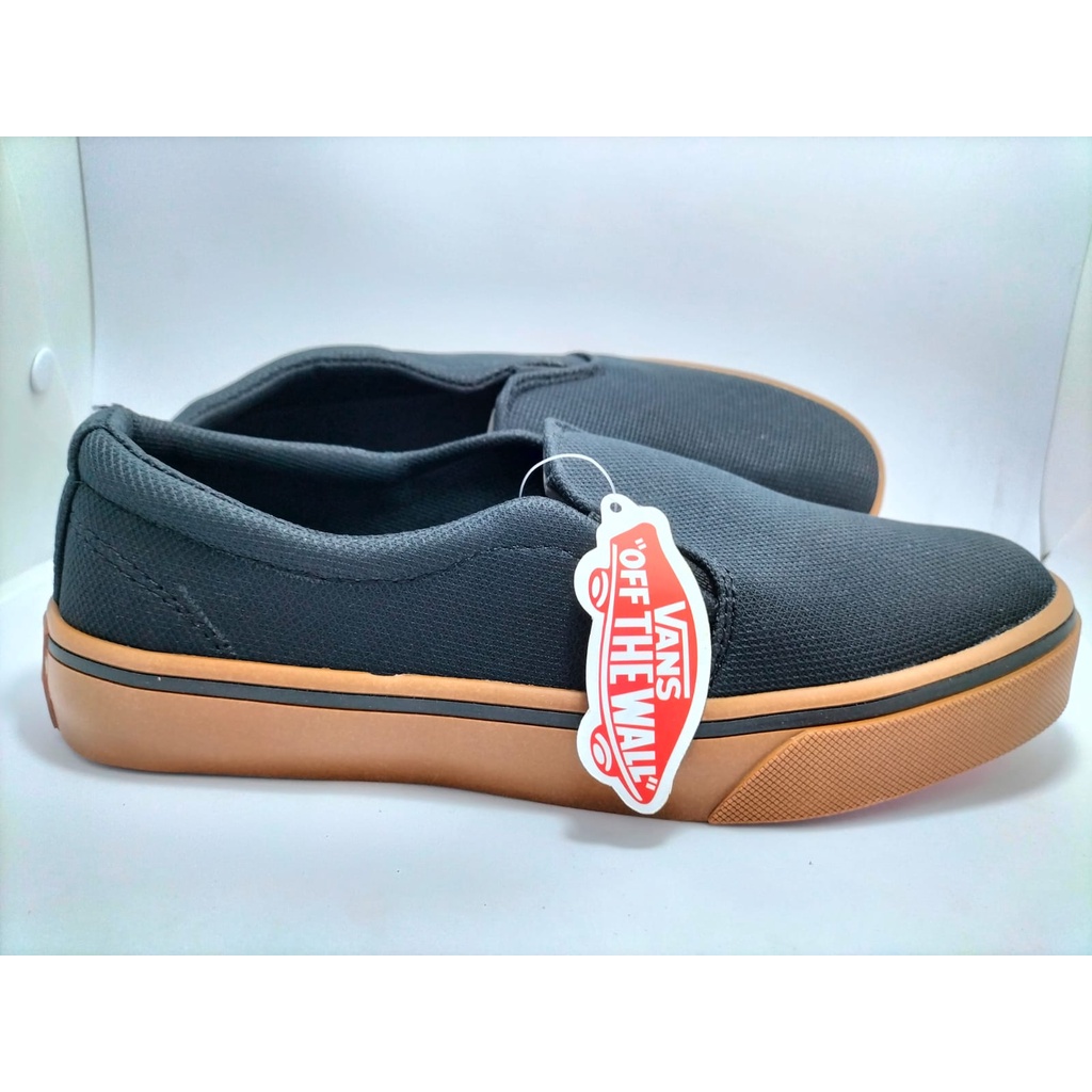 Sepatu Vans Slip On Black Gum Hitam Karet Sneakers Casual Sekolah Kerja Kuliah Formal Murah Awet model kekinian