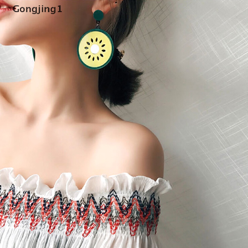 Gongjing1 Anting Kait Gantung Wanita Desain Buah Stroberi / Nanas Besar Untuk Hadiah