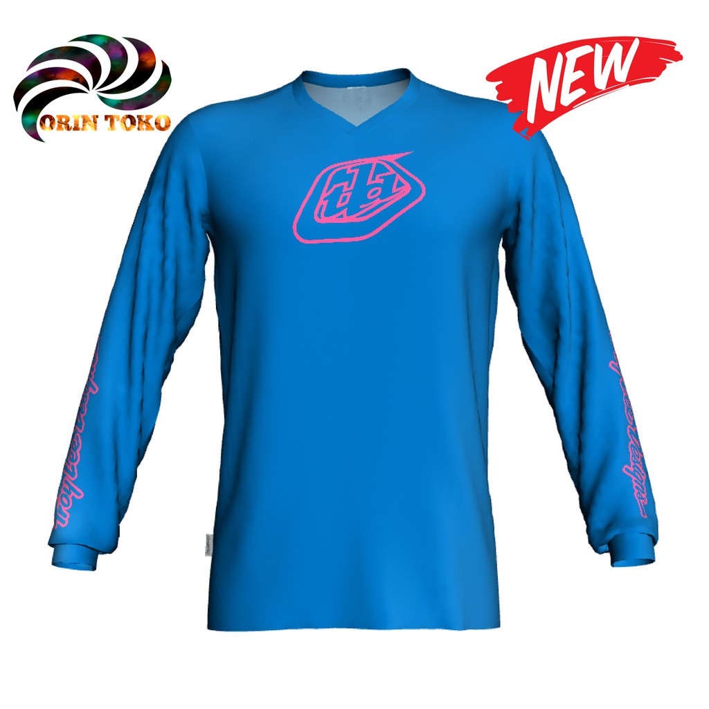  Jersey  sepeda  dan Trail TLD Biru List Pink  Shopee Indonesia