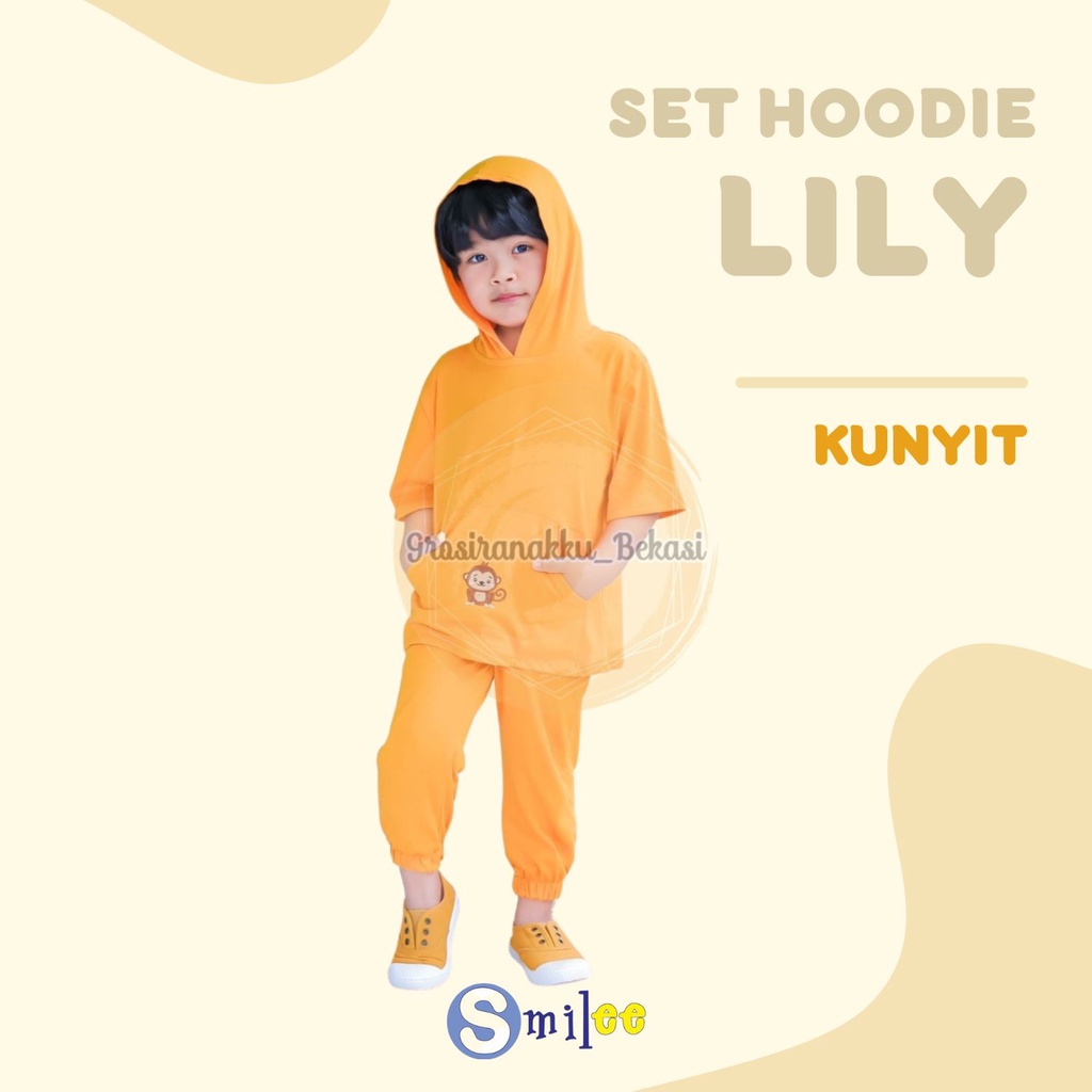 Setelan Anak Smilee Unisex Hoodie Lily Oversize Warna Kunyit Size 1-5Thn