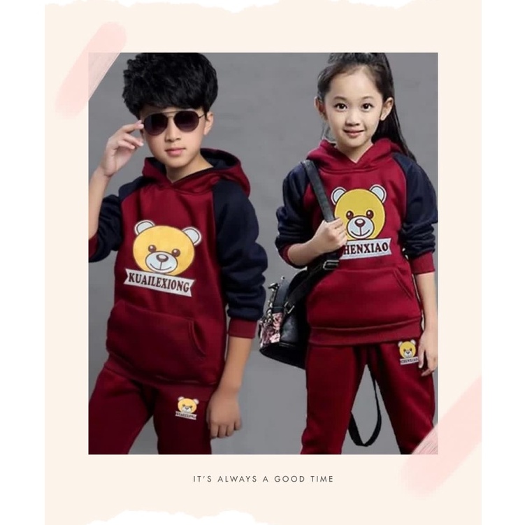 PROMO - SETELAN HOODIE BERUANG MAROON ANAK LAKI LAKI DAN PEREMPUAN 1-5 TAHUN / HOODIE ANAK LAKI LAKI TERBARU / SETELAN HOODIE ANAK LAKI LAKI DAN PEREMPUAN TERLARIS / BAJU ANAK LAKI LAKI DAN PEREMPUAN