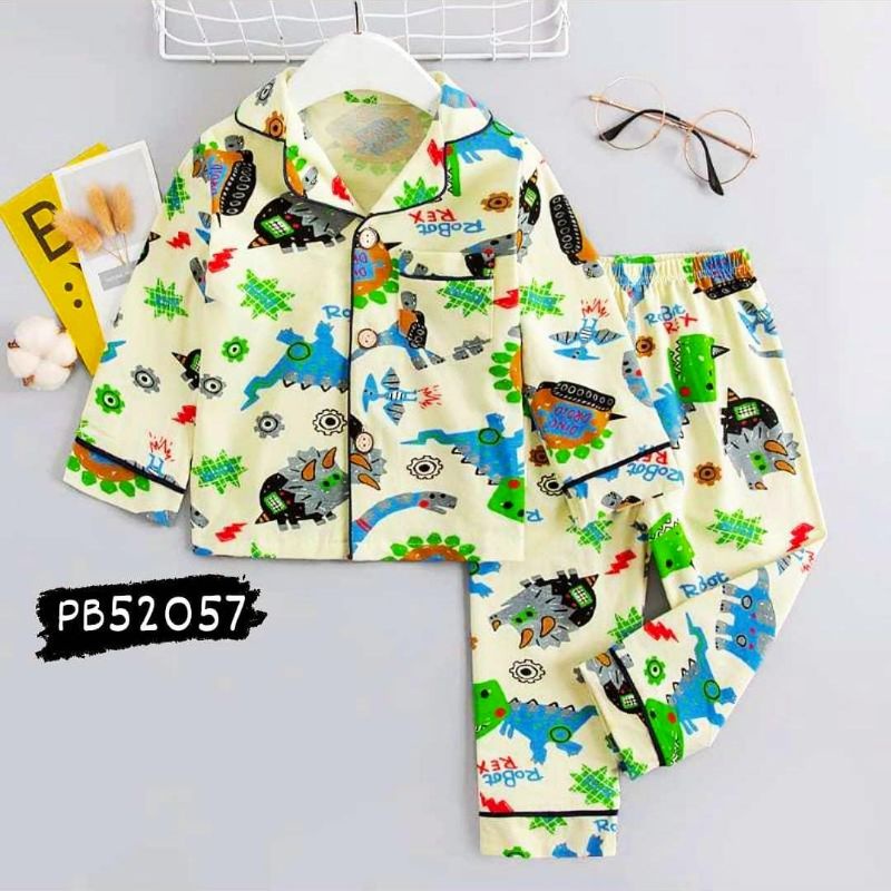 Piyama kancing anak import / piyama kancing anak dino / PP kancing anak premium