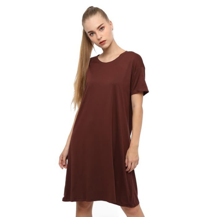 LEMONE Dress Wanita Spandek Premium 12100056 Polos - BROWN