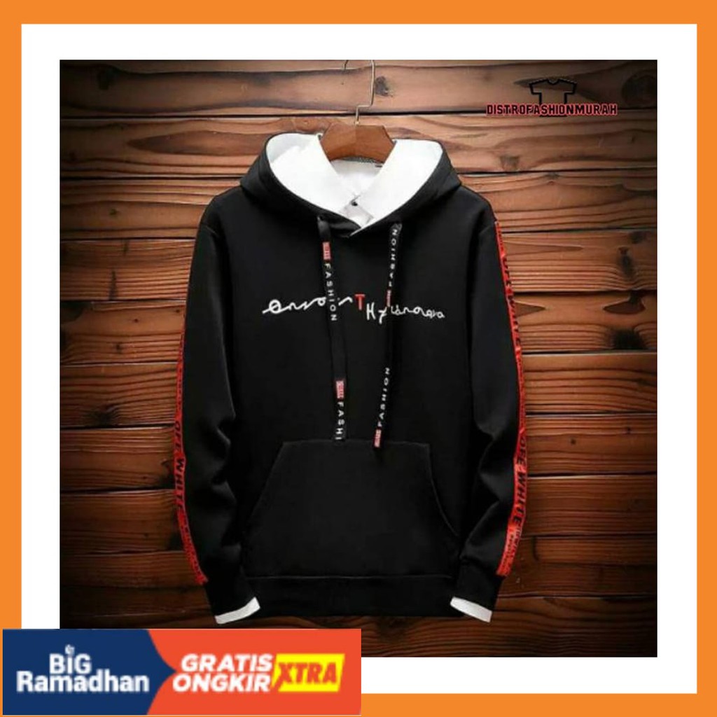 POLOS MOTIF MERAH PUTIH HITAM BIRU KUNING ASLI / Sweater Hoodie Pria Trend HANDSOME HODIE Sweater