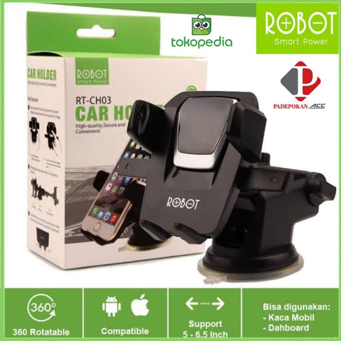 holder mobil phone stand holder robot rt ch03 mount car docking 360 rotatable car stent   hitam