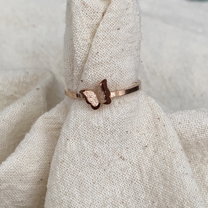 Cincin Rose Gold Titanium Kupu - Kupu Anti Luntur - Nabi Ring