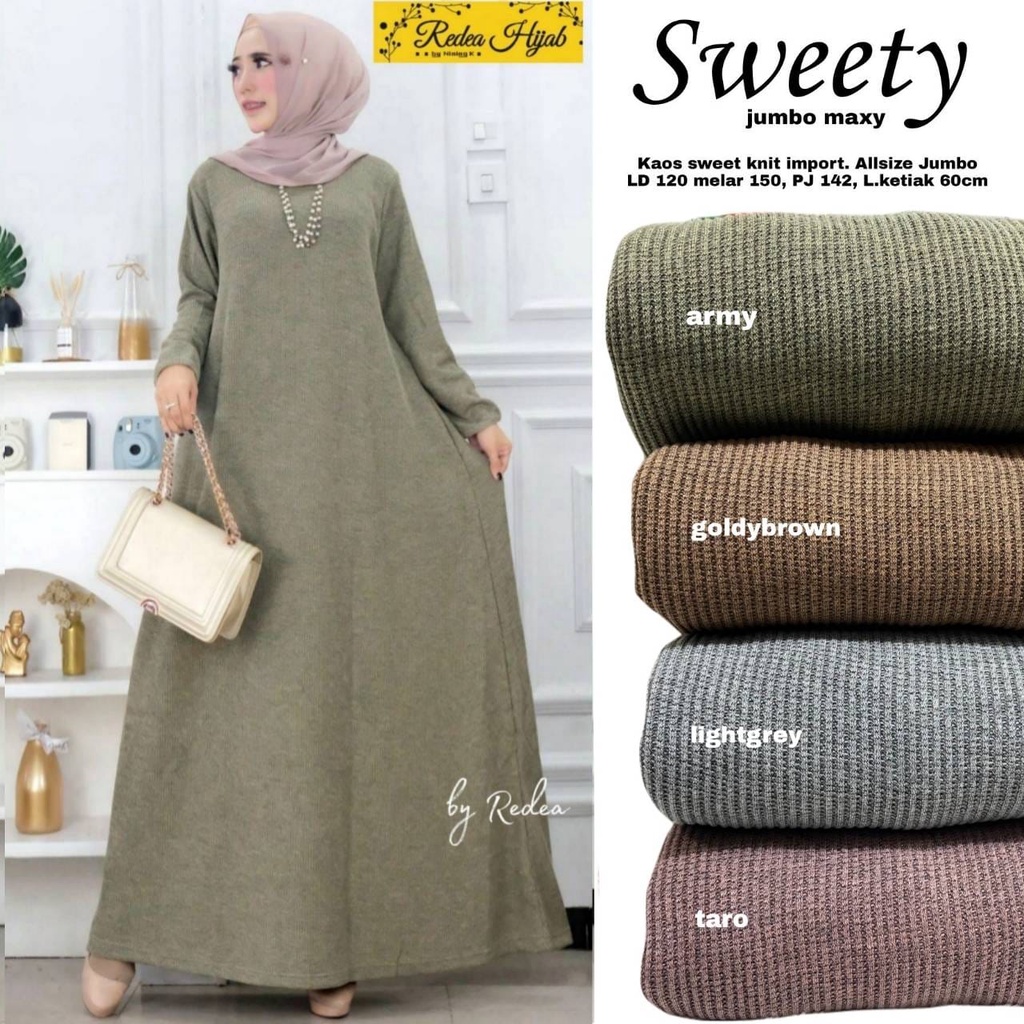 Gamis Jumbo ld 140 bahan kaos sweet knit import Sweety jumbo maxy Redea