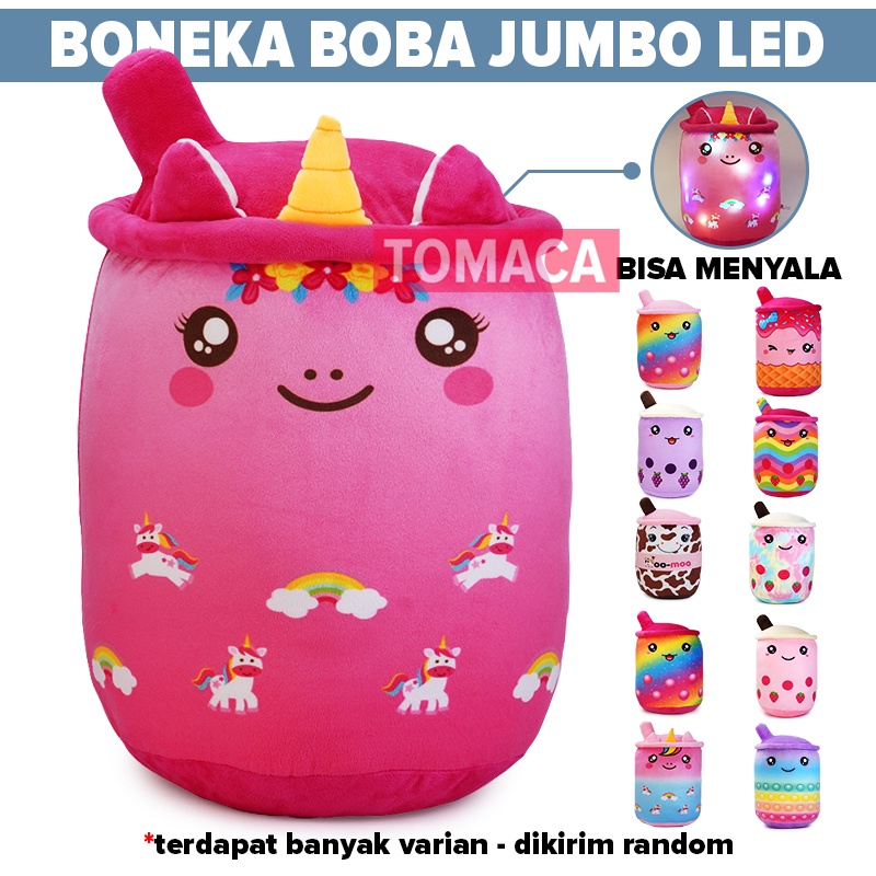 Boneka Boba Milk Tea Brown Stroberi Anggur Bubble Pelangi Unicorn Pony Sapi Pop It Jumbo LED Lampu