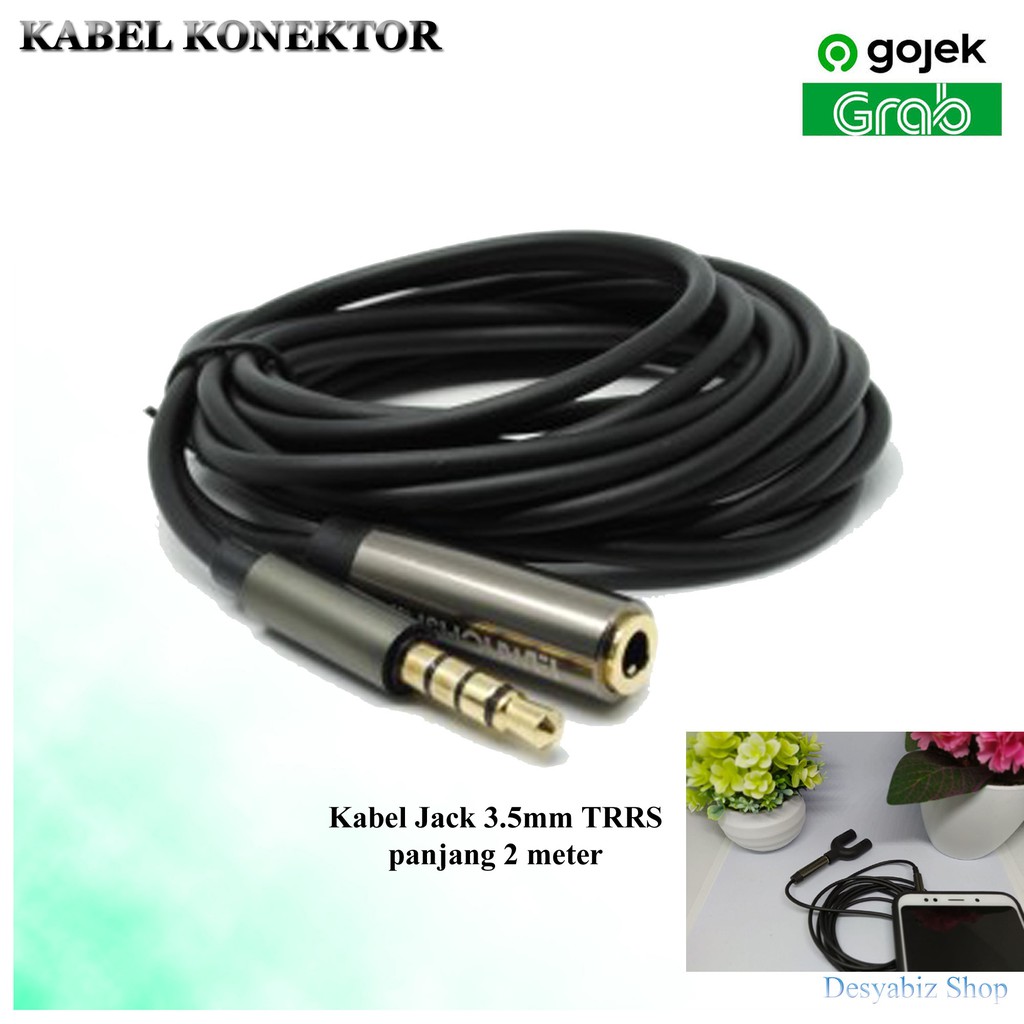 Kabel Jack 3.5mm TRRS panjang keseluruhan 2 meter untuk Hp dan laptop