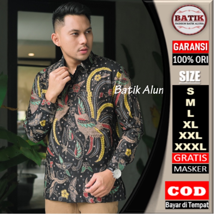 kemeja Baju batik pria lengan panjang Modern Cowok Premium Laki Laki  Jumbo Slim fit Kasual Full Furing Mewah Ori Asli Bahan Katun Big Size Exclusive Simple Elegan Kombinasi Model Terbaru Lengan Panjang Pria BATIK ALUNA PL 110